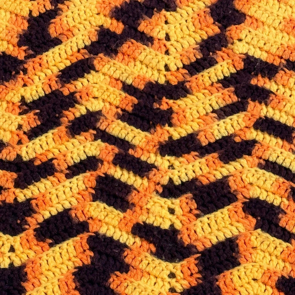 Handmade Unisex Afghan Vintage‎ Ripple Crochet 60x84 Orange Yellow Brown Throw